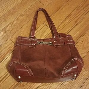 red suede coach tote bag
